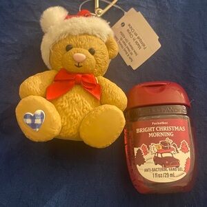 Bath & Body Works Red and Gold Teddy Bear Keychain with Hand Gel